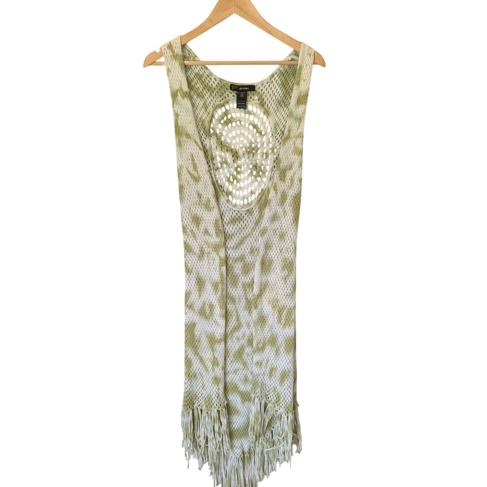 Ali Miles XL Crochet Knit Fringe Sleeveless Dream Catcher Swim Cover Up‎ Beach